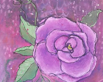 Art PRINT, Passion Rose, artists print, of original artwork, abstract, wall decor gift, purple, home office, ships free 9x12