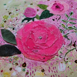 Photo inspiration: Fresh Look at Art Painting Collage Frosted Rose Mixed Media Impasto Decor Gift