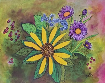 ALONG THE TRAIL Floral Art Print: Colorful Wildflower Painting, 9x12