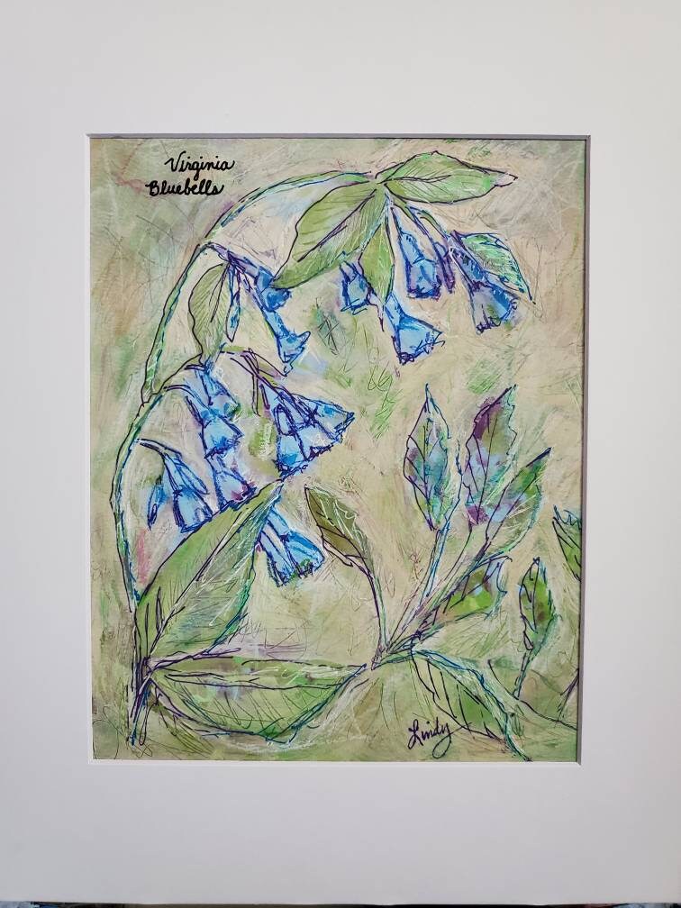 Art painting Virginia Bluebells mixed media abstract Etsy