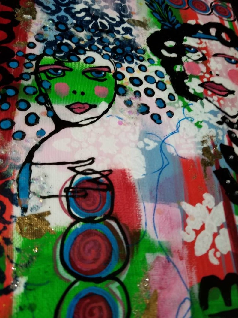 Art painting Delilah and Jezebel mixed media abstract Etsy