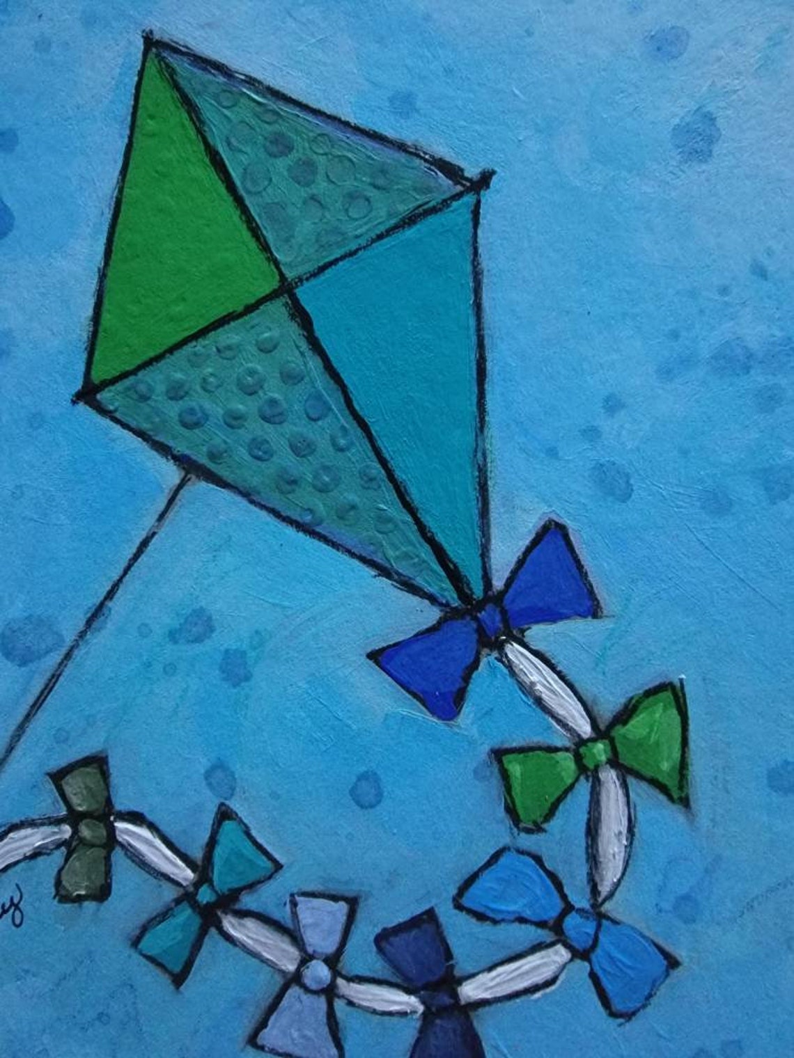 Art painting Kite mixed media abstract Summer fun flying Etsy