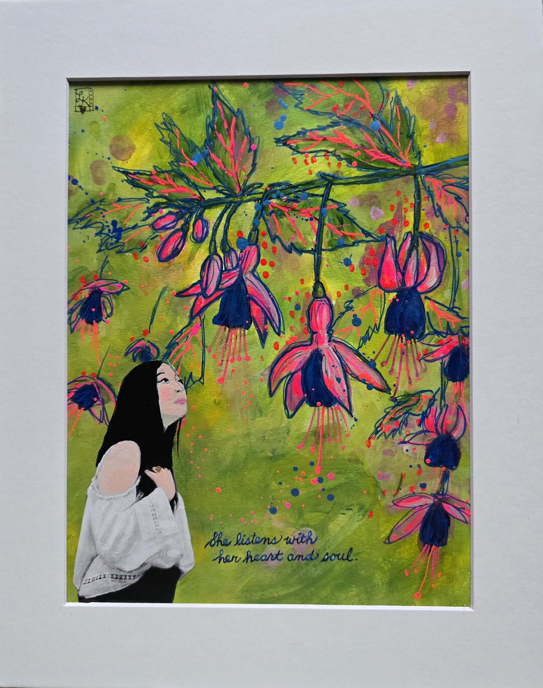 FUCHSIA Ink and Collage Art: an Ink Background With a Collaged Girl ...