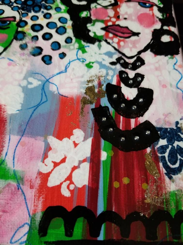 Delilah and Jezebel, Art Painting, Mixed Media Abstract, Stretched