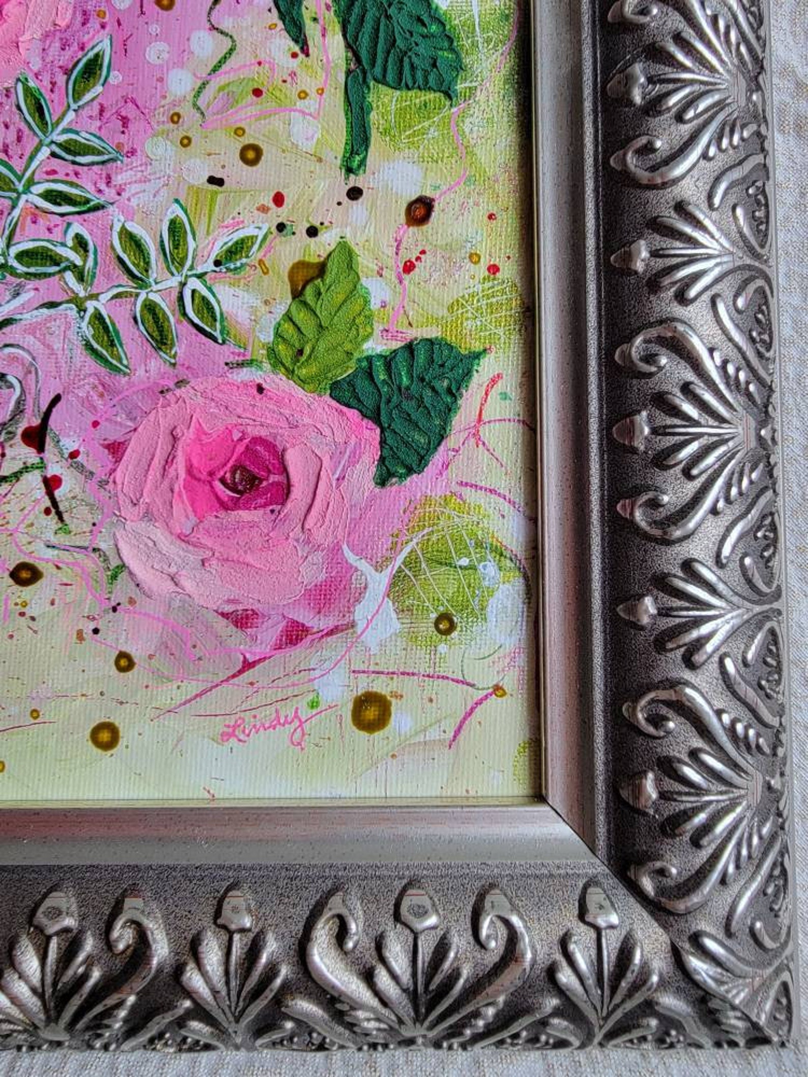 Photo inspiration: Picture Idea: Art Painting Collage Frosted Rose Mixed Media Impasto Decor Gift