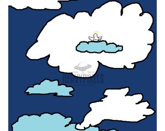 Watched - angel art print, original art print, heavy pixels, home decor, wall art, clouds, colorful art print, 12x12, 8x8, guardian angel