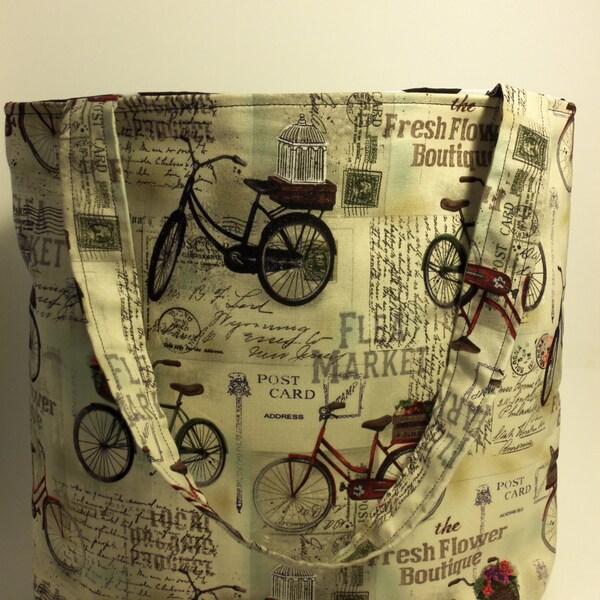 Vintage Bicycle Tote Bag, French Bicycle Tote Bag