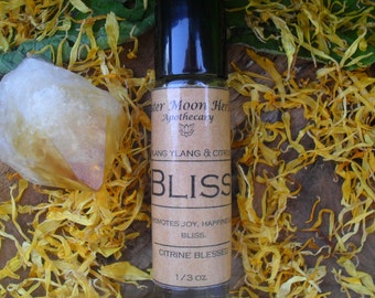 BLISS - Ylang Ylang & Citrine Essential Oil Roll-On 1/3 oz --Happiness Oil - Joy - Good Luck - Crystal Oil - Citrus Oils