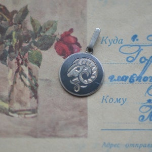 Vintage Silver Pendant, Aries Pendant, Aries Zodiac Sign, Vintage Enamel Charm, Zodiac Charm, Aries silver charm