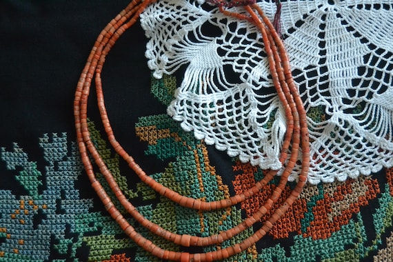 Antique coral beads, Natural salmon coral necklace