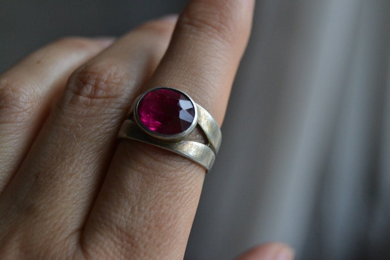 Soviet vintage solid silver synthetic ruby ring Cocktail ring Soviet silver jewelry Russian silver jewelry Soviet sterling silver ring