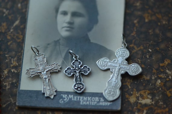 Lot of 3  Vintage Sterling Silver Cross Charms, S… - image 2