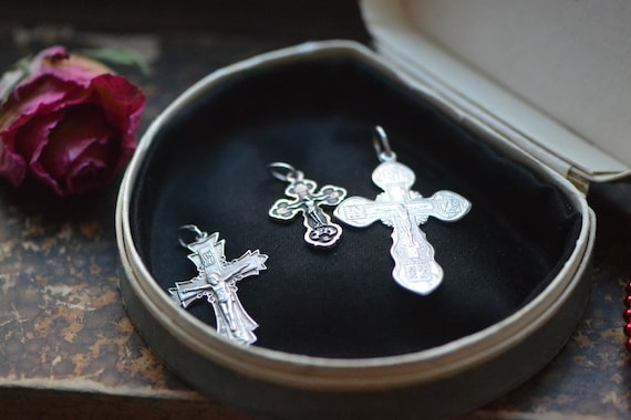 Lot of 3  Vintage Sterling Silver Cross Charms, S… - image 1