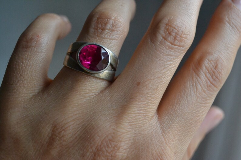 Soviet vintage solid silver synthetic ruby ring Cocktail ring Soviet silver jewelry Russian silver jewelry Soviet sterling silver ring