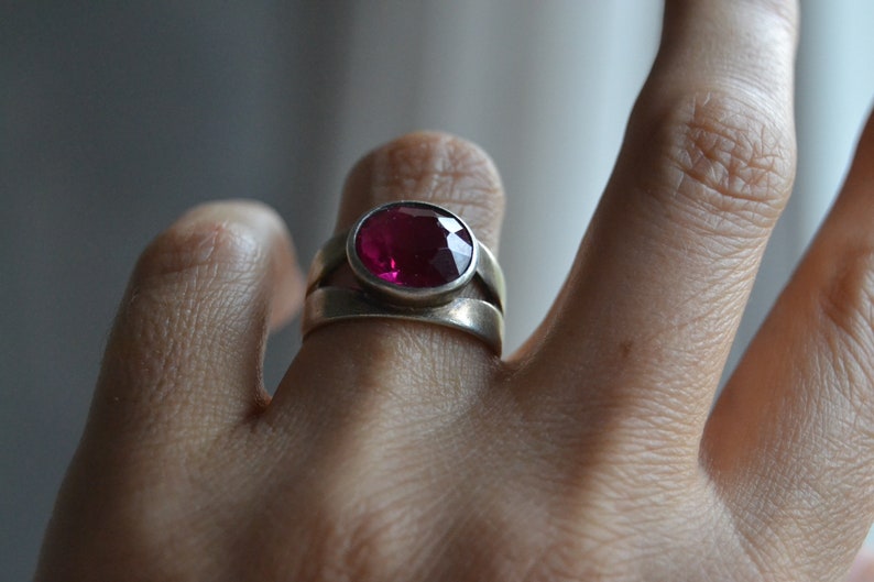 Soviet vintage solid silver synthetic ruby ring Cocktail ring Soviet silver jewelry Russian silver jewelry Soviet sterling silver ring