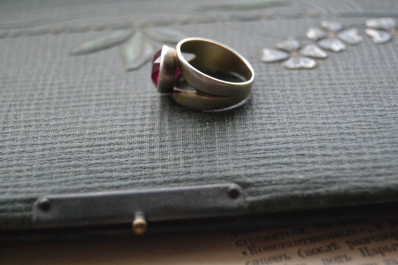 Soviet vintage solid silver synthetic ruby ring Cocktail ring Soviet silver jewelry Russian silver jewelry Soviet sterling silver ring