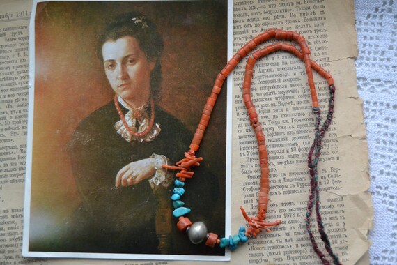 Natural coral necklace, Mediterranean coral, Antiq