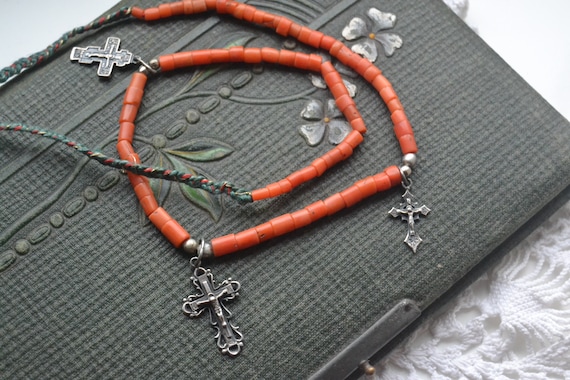 Antique coral beads, Coral necklace, Mediterranean