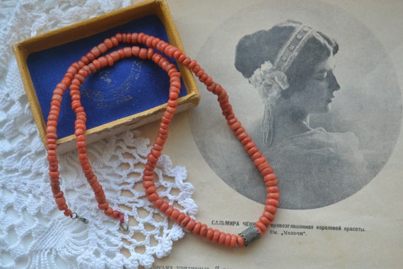Antique coral beads, Natural coral necklace, Medit