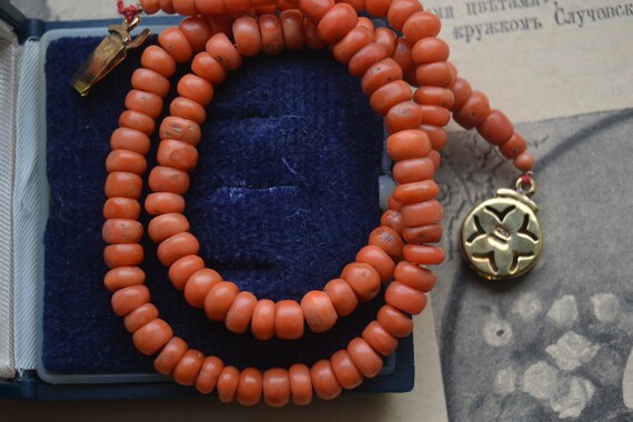 Antique coral beads, Natural coral necklace, Medit