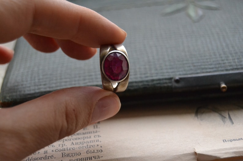 Soviet vintage solid silver synthetic ruby ring Cocktail ring Soviet silver jewelry Russian silver jewelry Soviet sterling silver ring