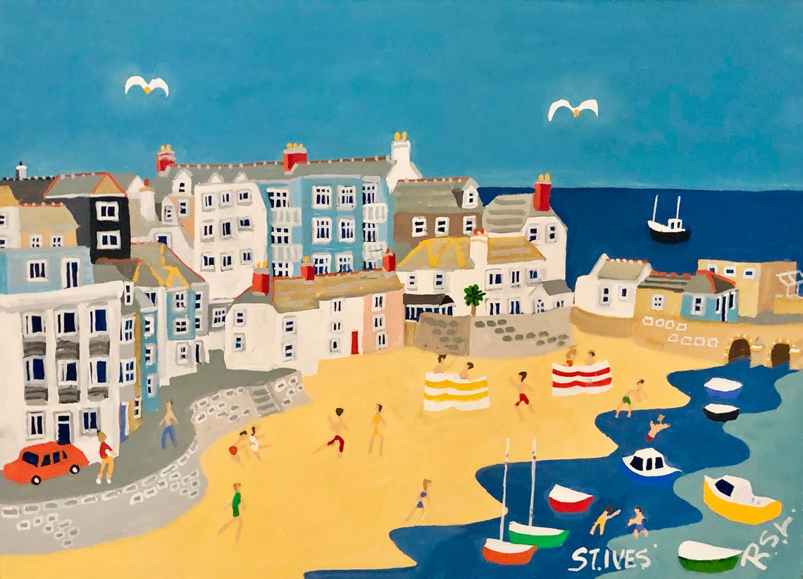 St Ives, Cornwall, Framed Art Print, Richard Lodey, Association of British Naive Artists