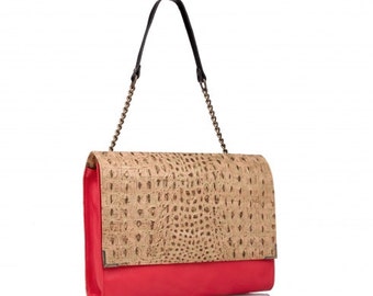 Coral and Cork Croc Bag -Free US Shipping