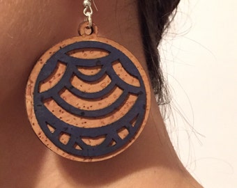 Blue Waves Cork Earrings