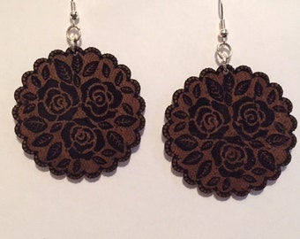 Large Round Floral Cork Earrings