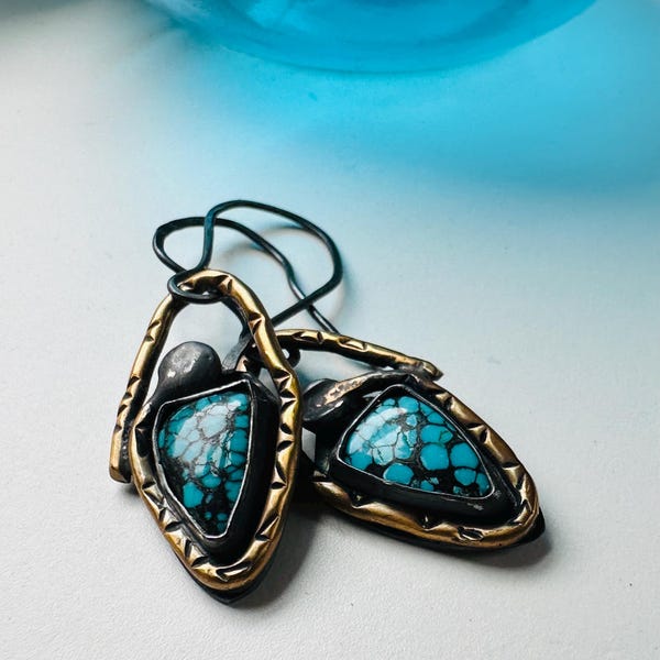 Turquoise Snake Earrings Mixed Metal earrings