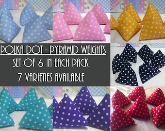 Set of 6 Polka Dot Sewing Pattern Weights, Pyramid Weights, Sewing Weights, Pattern Weights, Fabric Weights, Strorage Bag, Seamstress Gift
