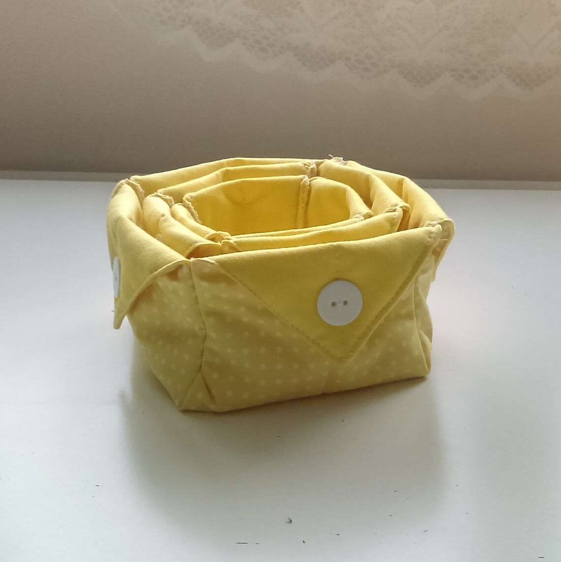 Set of 3 Fabric Storage Baskets, Polka Dot Baskets, Fabric Containers