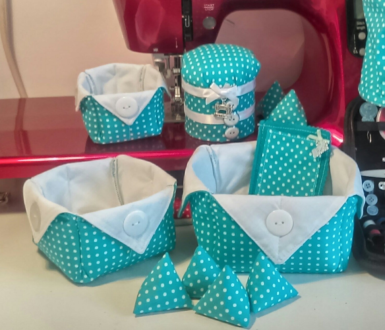 Set of 3 Fabric Storage Baskets, Polka Dot Baskets, Fabric Containers, Versatile Fabric Caddies