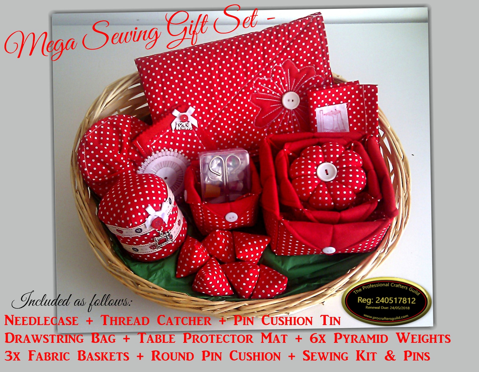Mega Sewing Hamper, Polka Dot Sewing Gift Set, Christmas Sewing Gift, Pin Cushion, Sewing