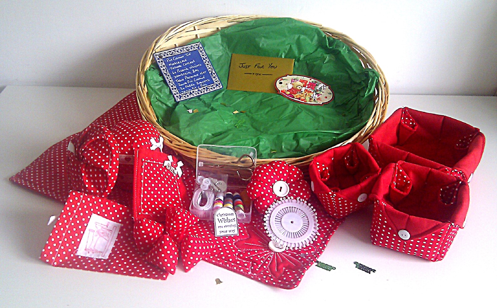 Mega Sewing Hamper, Polka Dot Sewing Gift Set, Christmas Sewing Gift, Pin Cushion, Sewing