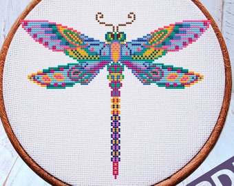 Dragonfly cross stitch, Cross stitch pattern, Animals cross stitch, Mandala cross stitch, Easy cross stitch pattern, Mandala animals