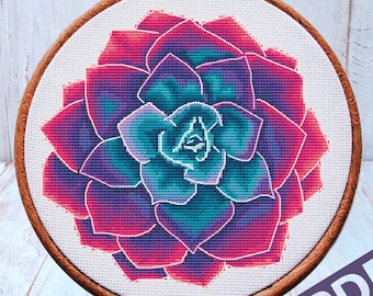 Cross Stitch Pattern: Succulent, Flowers, Embroidery, Nature, PDF, Gift for Mom, Plant, Spring, Summer, Needlepoint Pillow, Hoop, Easy