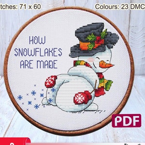 Christmas cross stitch pattern: Funny Snowman, Winter, Stamp, Ornament, Gift small Cards, PDF, Santa, Bauble, How snowflakes are made