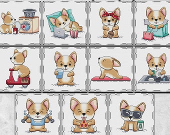 Kreuzstichmuster Hund, Kreuzstich Corgi, Kreuzstichtiere, Kreuzstich Welpe, Einfaches Kreuzstichmuster, Lustiger Kreuzstich