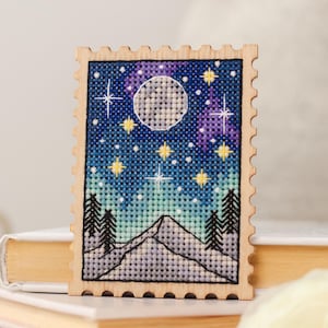 Kreuzstich-KIT: Reisen, klein, Stempel, Muster, Karten, leer, selbstgemacht, Anfänger, gezählt, Stern, modern, anderes Licht, Mond, Berg, Lesezeichen