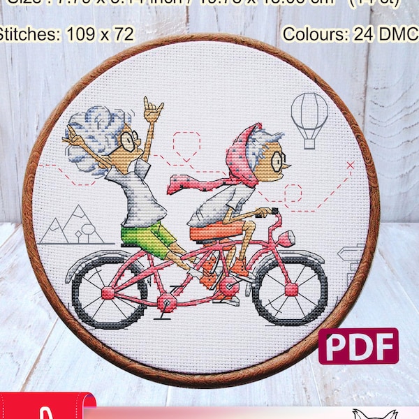 Cross Stitch Pattern: Summer, Travel, Bike, Funny, Grandmother, Momy, Granny, PDF, Gift, Cute, Friends, Travel, Patterns, Needlepoint