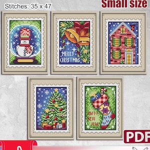 Kerst kruissteek patroon, Sneeuwpop, Winter, Stempelafdruk, Sampler, Snarky, Bladwijzer, Kous, Grappig, PDF, Kleine, Santa Set, Patronen