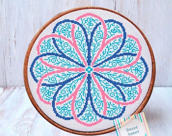 Mandala Cross Stitch, Cross stitch pattern, Geometric pattern, Easy cross stitch pattern, Pattern for beginner, Cross stitch mandala