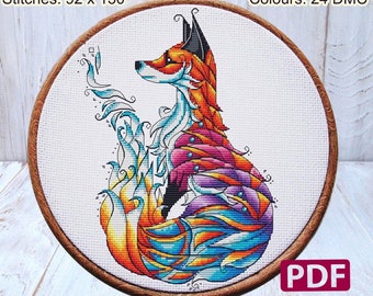 Cross Stitch Pattern: Fox, Autumn, Fall, Animals, Mandala, Painbow, Forest, Baby, Gift, Embroidery, Needlepoint, Modern, PDF, Firefox, Wood