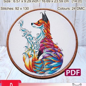 Cross Stitch Pattern: Fox, Autumn, Fall, Animals, Mandala, Painbow, Forest, Baby, Gift, Embroidery, Needlepoint, Modern, PDF, Firefox, Wood