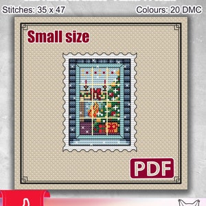 Patrón de punto de cruz pequeño: Navidad, Sello, Año nuevo, Invierno, Árbol de Navidad, Tarjetas, Etiquetas, Carta, En blanco, Moderno, PDF, Punto de aguja
