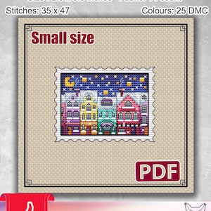 Small cross stitch pattern: Christmas, Stamp, New Year, Winter, Town, City, Cards, Tags, Letter, Blank, Modern, PDF, Needlepoint, S-088
