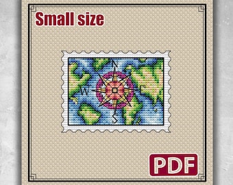 Small cross stitch pattern: Compass, Travel, Gift for friend, Keychain, Small, PDF, Chart, Modern, Mini, Nature, Camping, Landscape, S-110