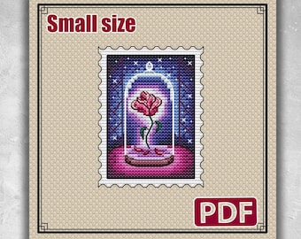 Cross stitch stamp, Fairy cross stitch pattern, Rose cross stitch, Princess cross stitch, Flowers cross stitch, Small,  S-043