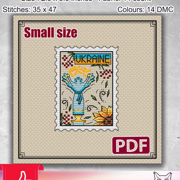 Small cross stitch pattern: Ukraine,Travel, Easy, Modern,Stamp, Mini, Spring, PDF, Kyiv, Bookmark, Gift, Summer, Sunflower, S-096